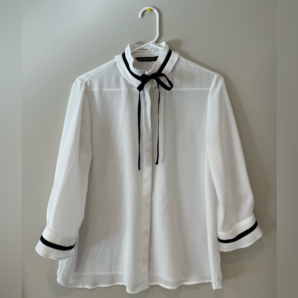 Zara White Blouse with Black Accents